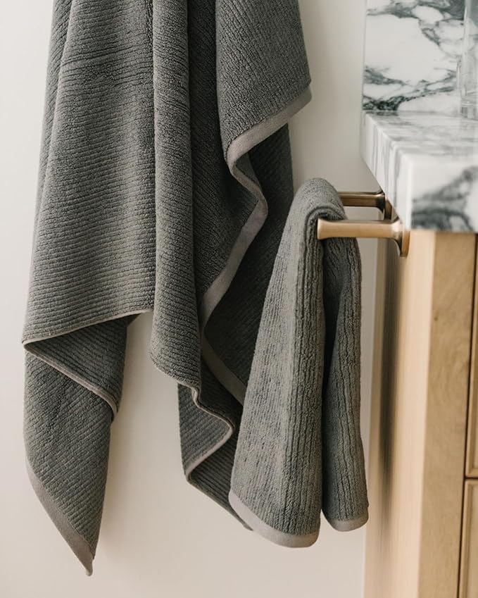 Cozy Earth Ribbed Hand Towel Set - 60% Cotton 40% Viscose from Bamboo Hand Towels - Soft & Absorbent Textured Ribbed Pattern - 2 Pack Charcoal