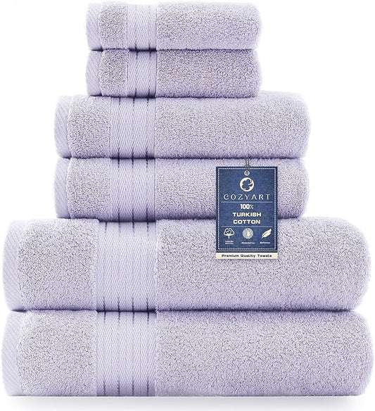 COZYART Lavender Luxury Bath Towel Set, Turkish Cotton Hotel Towel Bulk for Bathroom, Thick Bathroom Sets of 6 Pcs with 2 Large Bath Towels, 2 Hand Towels, 2 Washcloths, 650 GSM.