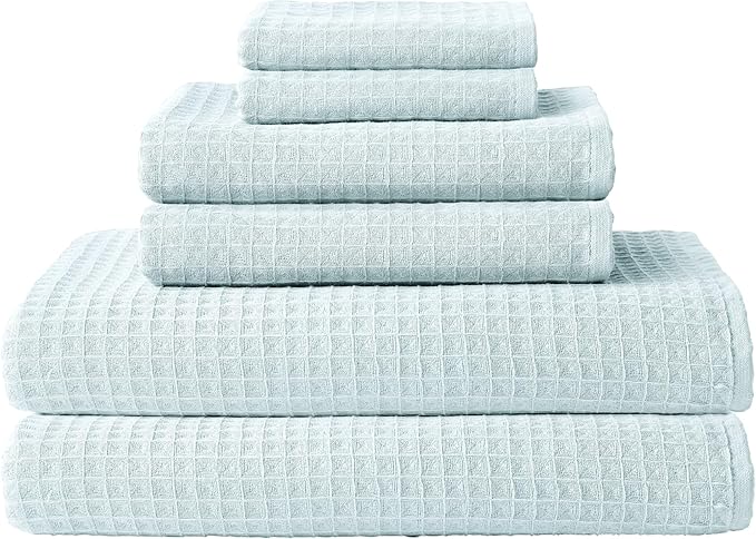 UCHINO Waffle Twist Cotton Weave Bath Towel for Bathroom Lightweight Absorbent Quick Dry Honeycomb Texture Solid Terry Loop Reverse 30" x 60", 1 Bath Towel, Ocean Blue
