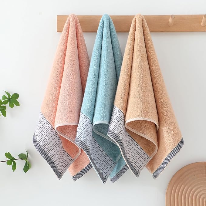 3 Pack Leaf Print Hand Towels, Decorative Cotton Soft & Highly Absorbent Towels Set for Bathroom, Face Spa, Kitchen, 13 x 30 Inches (Blue Beige Pink - 3 Pack)