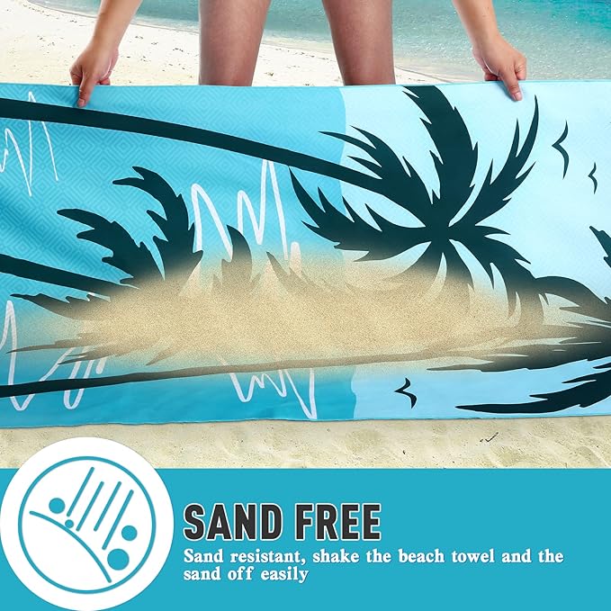 2 Pack Oversized Microfiber Beach Towel, 75'x 35', Sand-Free, Quick Drying, Super Absorbent