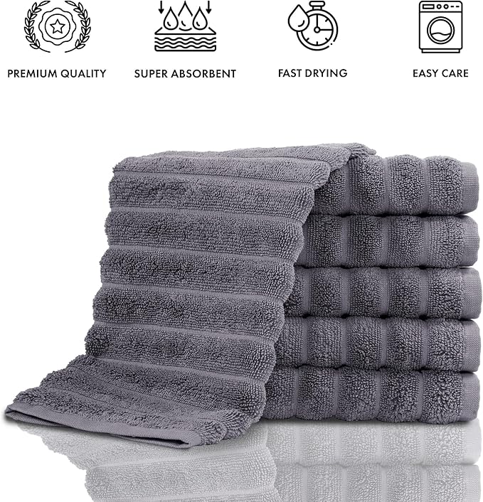 Classic Turkish Towels CTT Luxurious 100% Turkish Cotton Washcloths 6 Pack, Highly Absorbent & Quick Dry, Face Towels Wash Cloths for Hotel, Spa & Gym | 13"x13" (Grey)