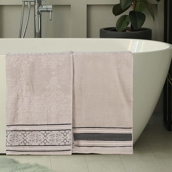 Superior Cotton Bath Sheet Set, Zero Twist, Oversized Large Absorbent Body Towels, Luxury Soft Drying, Shower, Spa, Hotel, Pool, Guest Bathroom, Home Essentials, Assorted Floral Set of 2, Stone