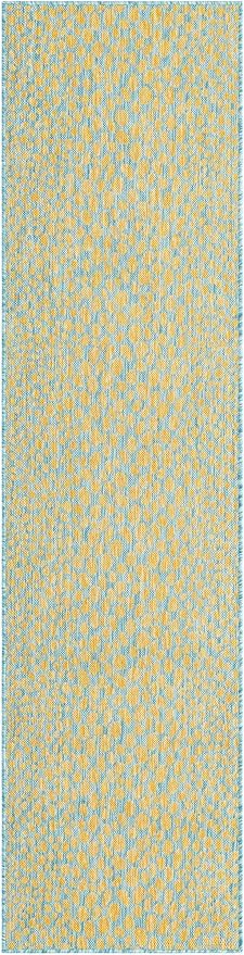 Unique Loom Outdoor Collection Area Rug - Cape Town (2' x 8' Runner, Yellow and Aqua/ Light Blue)