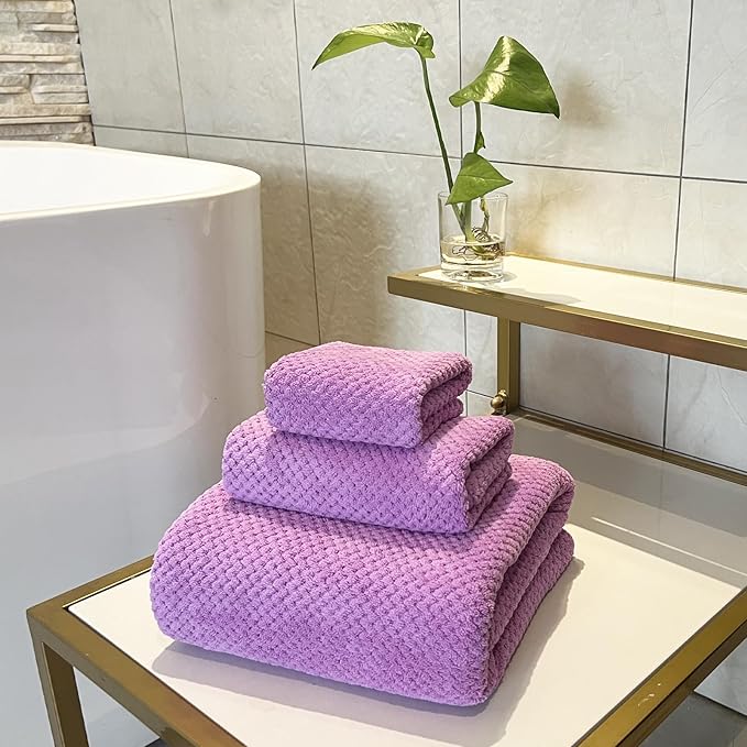 YTYC 29x59 Inch Bath Towels Set of 6 Large, Super Soft Absorbent Lint Free Microfiber Towels for Bathroom 80% Polyester (Lavender,6 Piece)