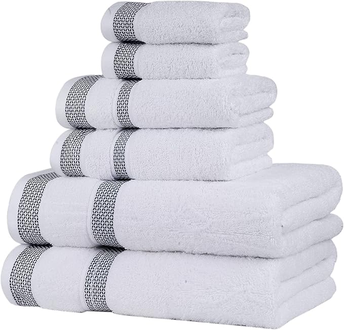 CASA COPENHAGEN Solitaire 6 Pieces Towel Set- Bright White, 600 GSM 2 Bath Towel 2 Hand Towel 2 Washcloth, Designed in Denmark Made of Soft Egyptian Cotton for Bathroom, Kitchen & Shower