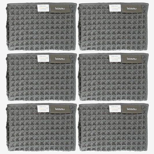 Luxury Organic Japanese Cotton Waffle Bath Towel | Thick, Absorbent, Quick Dry Bathroom Towels for Shower, Sauna, Onsen| Hotel & Spa Quality, Gift-Ready (Smoke Grey, Face Towel (6 Pack))