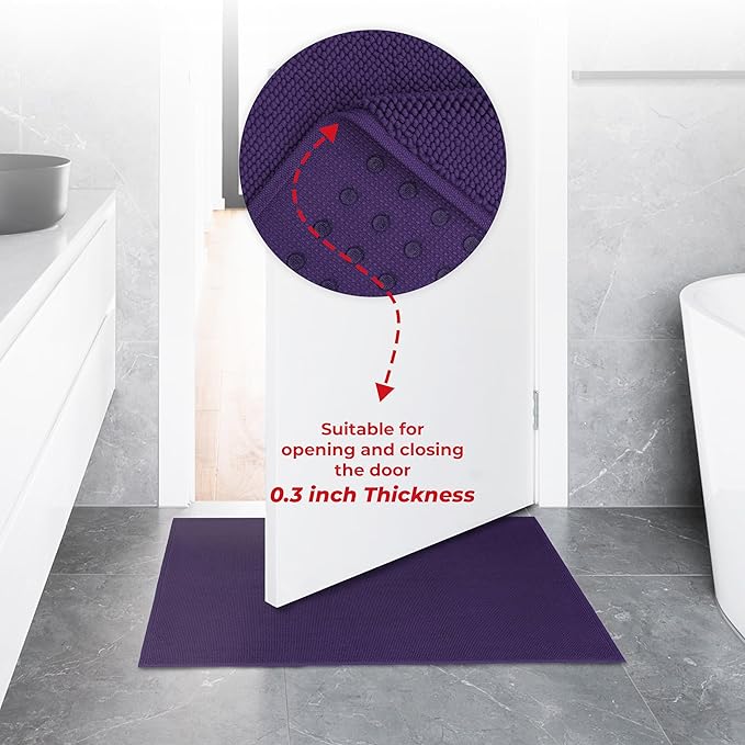 American Soft Linen Bath Rug, 17 in 24 in 100% Cotton Bath Mats Rugs for Bathroom, Slip Reducer Washable Shaggy Form Area Rugs, Purple Bath Rug