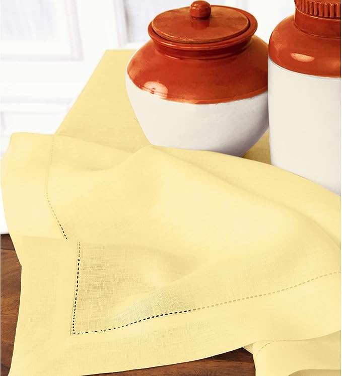Solino Home Linen Yellow Tablecloth 60 x 132 Inch - Classic Hemstitch, 100% Pure Linen Rectangular Tablecloth - Machine Washable Table Cloth