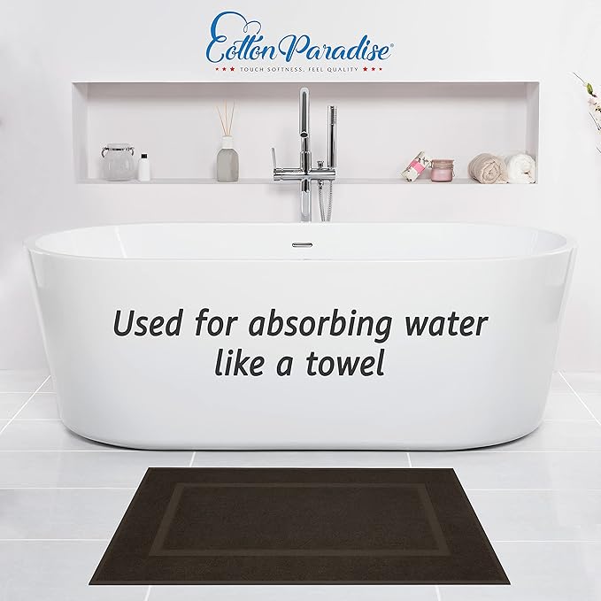 Cotton Paradise 100% Cotton Bath Mats for Bathroom Floor Set of 2 Pack, 20x34 Soft Absorbent Washable Quick Dry Tub Bathmat, Brown Towel Bath Mat