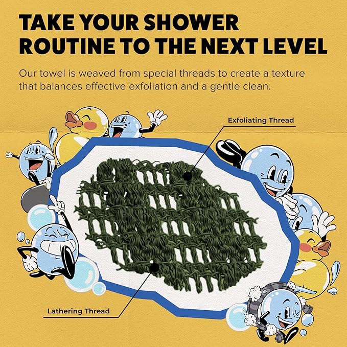 GOSHI Exfoliating Shower Towel - Rip-Resistant Exfoliating Washcloth for All Skin Types - Moss Green - Made in Japan