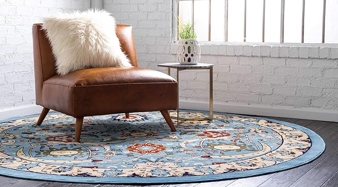 Unique Loom Espahan Collection Area Rug - Cape Cod (8'Round, Blue/ Black)