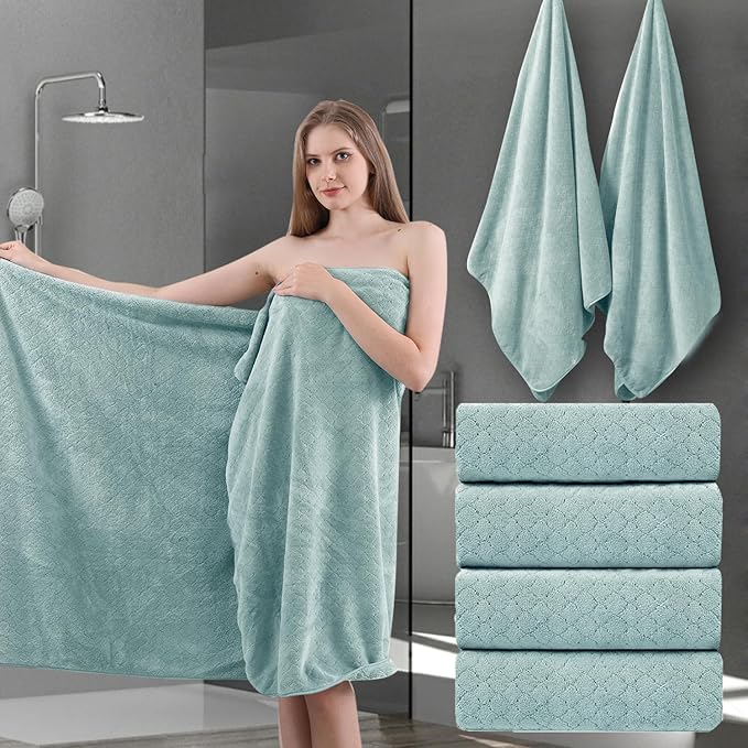 4 Piece Extra Large Bath Towels Set 35x70 Inches - Luxury 600 GSM Oversized Bath Sheet Towel,Ultra Soft Microfiber - Quick Dry,Highly Absorbent Shower Towels Spa Hotel Bathroom Towel Set (Mint Green)