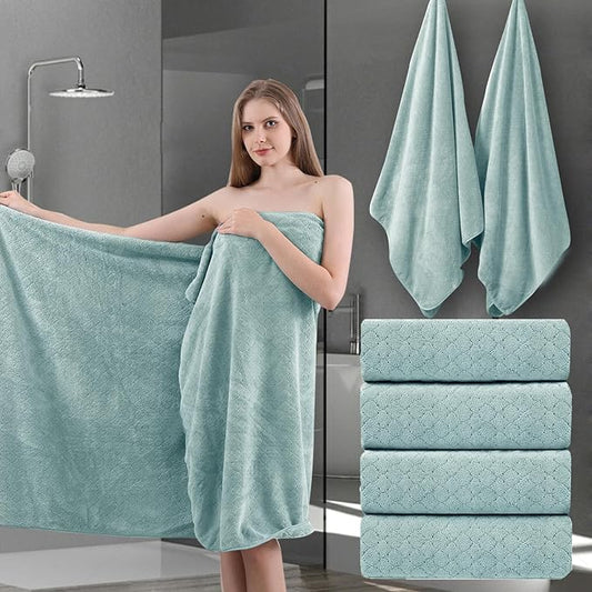 4 Piece Extra Large Bath Towels Set 35x70 Inches - Luxury 600 GSM Oversized Bath Sheet Towel,Ultra Soft Microfiber - Quick Dry,Highly Absorbent Shower Towels Spa Hotel Bathroom Towel Set (Mint Green)