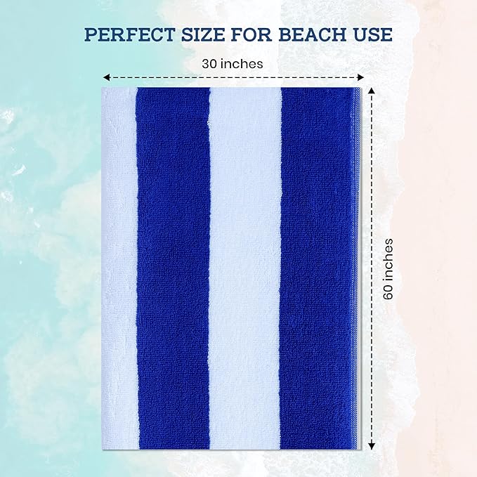 Casa Lino Large Beach Towel Set - Beach Towels Oversized - Highly Absorbent & Quick Dry Pool Towels - Soft 100% Cotton Large Bath Towel Set - 60" x 30" - Pack of 4 - (Turkish Sea Blue)