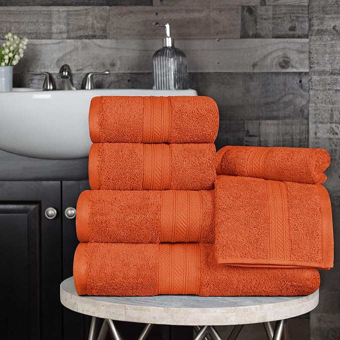 Superior 700 GSM Long Staple 100% Combed Cotton, Durable, Plush and Absorbent 6-Piece Single Ply Towel Set - Sandstone