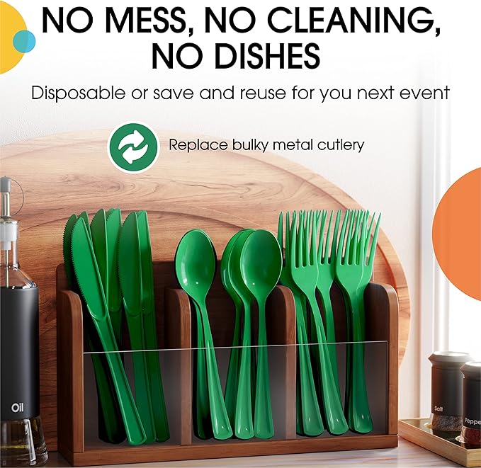 Party Solids Emerald Green Plastic Forks 200 Pcs Green Forks Disposable Utensils Heavy Duty Plastic Cutlery Set Disposable Cutlery Sets Flatware Sets Silverware Set Party Supplies & Party Tableware