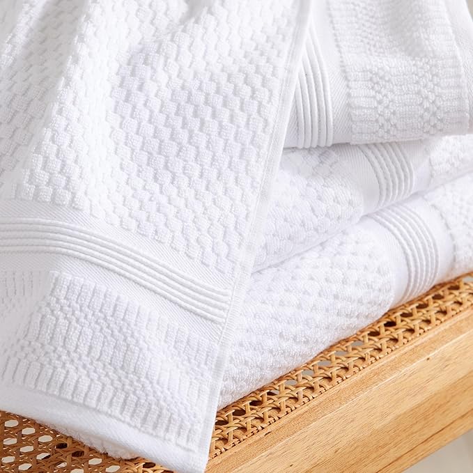 Market & Place 100% Cotton Waffle Textured Bath Towels Set of 4 | Super Soft Quick Dry Bath Towels | Decorative Towels for Bathroom | Zoey Collection (White)