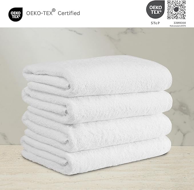 Classic Turkish Towels CTT - Premium 4 Piece Bath Towel Set, Made with 100% Turkish Cotton, Quick Drying, Highly Absorbent & Comfy Towels for Spa & Hotel | 24"x48" (White)