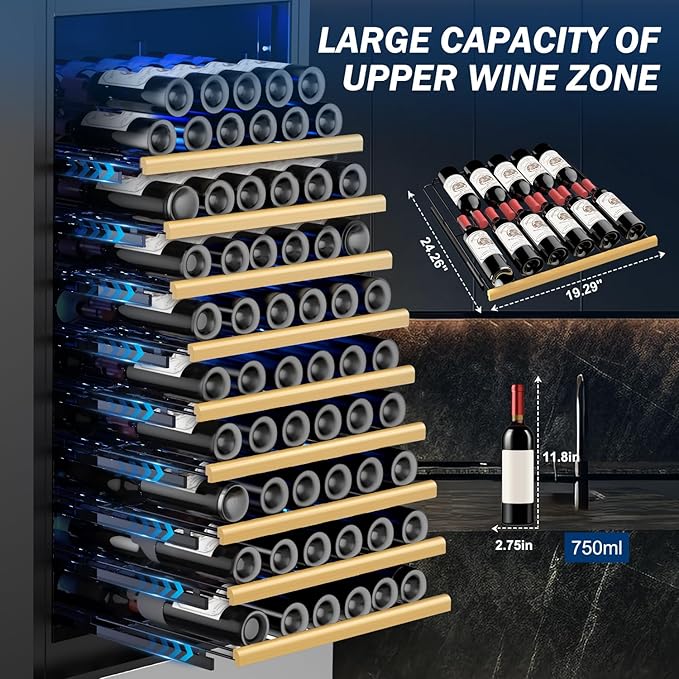 24 Inch Wide Wine and Beverage Refrigerator With Dual Drawer, 2 IN 1 Dual Zone Wine Cooler, Built-In or Freestanding Beverage Fridge, for Home Bar Kitchen, Hold Up To 107 Bottles and 149Cans