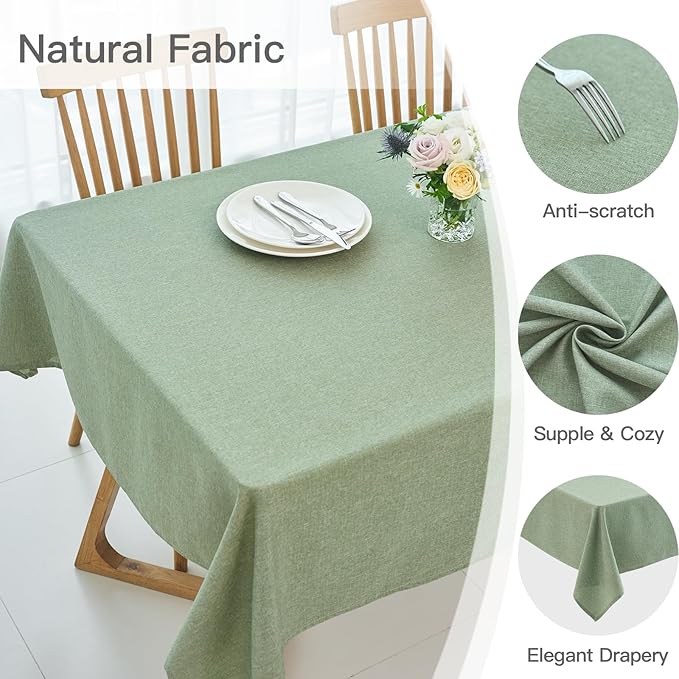 maxmill Square Linen Tablecloth Water Resistance Antiwrinkle Spillproof Stain Proof Fabric Table Cloth, Decorative Fabric Table Cover for Banquet Party Event Holiday Dinner, 70 x 70 Inch, Sage Green