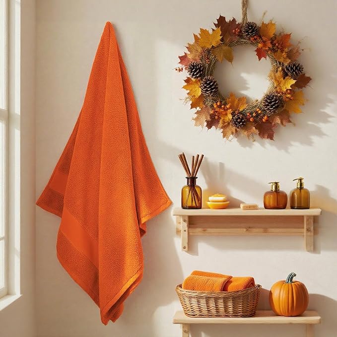 COZYART Orange Bath Towel Set 6 Piece, 2 Bath Towels 2 Hand Towels 2 Washcloths, Luxury 100% Turkish Cotton 650GSM Hotel Quality, Soft, Absorbent, Towel Sets for Bathroom
