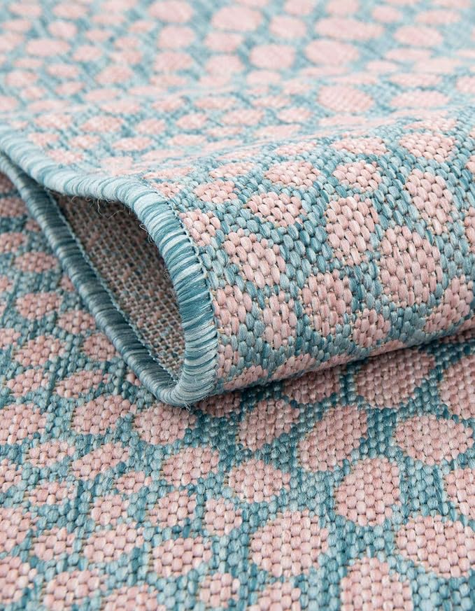 Jill Zarin Jill Zarin Outdoor Collection Area Rug - Cape Town (2' x 6' Runner Pink and Aqua/Light Blue)