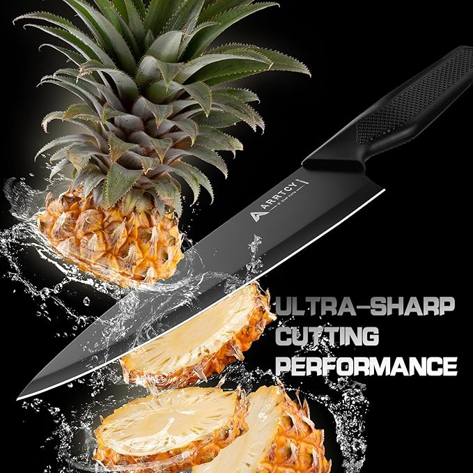 Knife Set with Block - Kitchen Knife Set German High-Carbon Steel - 15-Piece with Built-in Sharpener & Dishwasher Safe - Ergonomic Anti-Slip Handles,Black,Gift Box Included