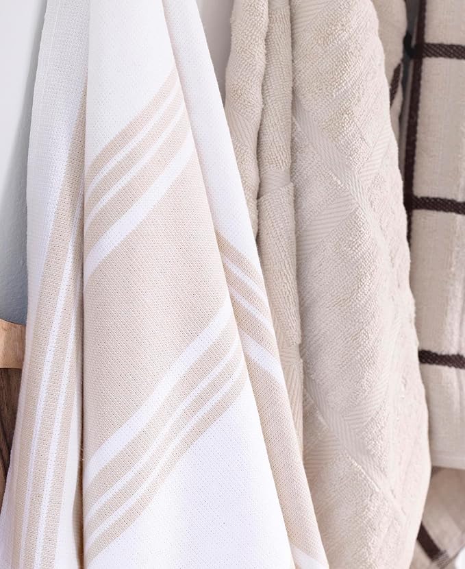 All-Clad Dual-Purpose Kitchen Towels: Highly Absorbent - 100% Cotton, 17"x30" Dish Towels for Cleaning & Drying Dishes & Glassware, 3-Pack, Almond