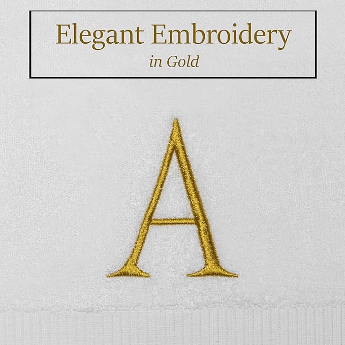 Monogrammed Hand Towels for Bathroom - Luxury Hotel Quality Personalized Initial Decorative Embroidered Bath Towel for Powder Room, Spa - GOTS Organic Certified - Set of 2 Gold Letter A