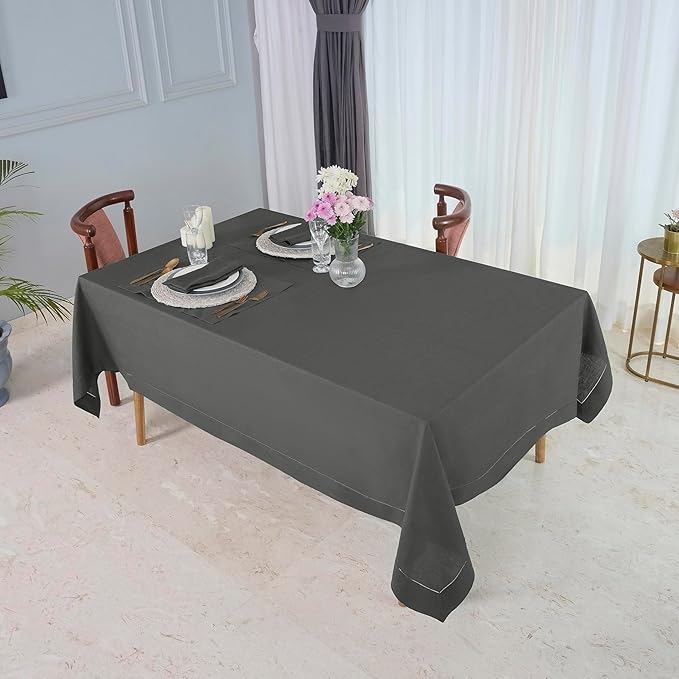 D'Moksha Homes Charcoal Grey Linen Tablecloth for Rectangle Tables 60 x 90 Inch - 100% Pure Linen Grey Table Cloth - Classic Hemstitch, Machine Washable Tablecloth for Christmas, Holiday, New Year