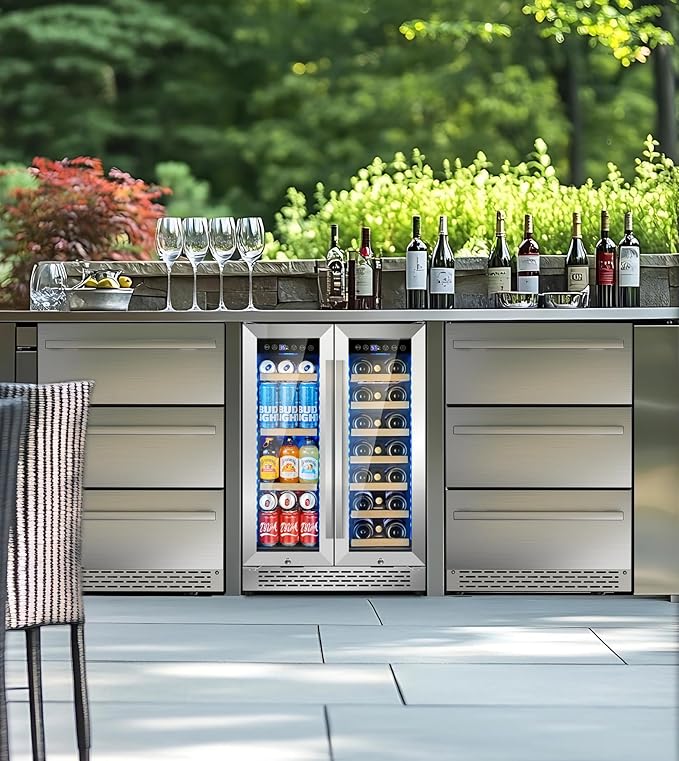 3 Drawer Beverage Refrigerator Undercounter, Hold 180 Cans 24 inch Weather Proof Stainless Steel Beverage Fridge for Outdoor, Built-in & Freestanding Beverage Cooler Fridge for Soda, Beer, Fruit