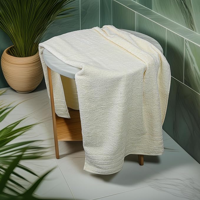 Tens Towels Pack of 4 Extra Large Bath Towels 30 x 60 Inches, 100% Cotton, Larger & Lighter Weight, Quicker to Dry, Super Soft and Absorbent, Perfect for Bathroom, Cream