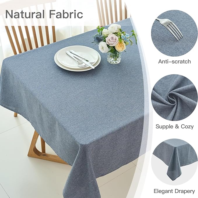 maxmill Linen Textured Rectangular Tablecloth Water Resistant Wrinkle Free Spillproof Stain Proof Table Cloth for Dining Room Decoration Banquet Party Wedding Holiday Dinner, 60 x 84 Inch Demin Blue