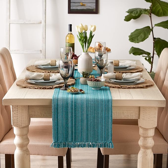 DII Variegated Tabletop Collection, Table Runner, 13x72, Teal