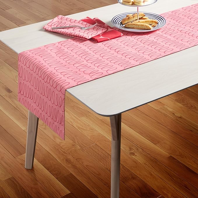 Kate Spade New York in The Loop & Joy Dot Reversible Table Runner, 100% Cotton, Machine Washable, Rose Pink/Red, 15"x72"