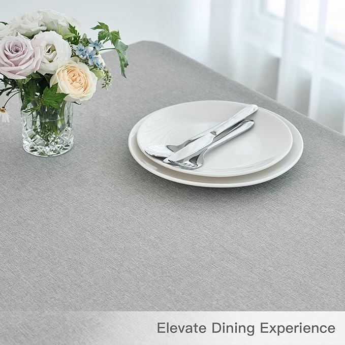 maxmill Rectangle Linen Textured Tablecloth Waterproof Spillproof Wrinkle Free Washable Fabric Table Cloth Kitchen Dining Tabletop Decoration Table Cover for Holiday Party, 52 x 70 Inch, Light Grey
