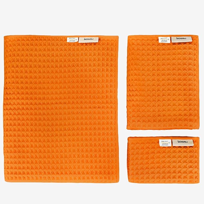 Luxury Organic Japanese Cotton Waffle Bath Towel | Thick, Absorbent, Quick Dry Bathroom Towels for Shower, Sauna, Onsen| Hotel & Spa Quality, Gift-Ready (Coral Orange, Bath Towel Set (3-Piece))