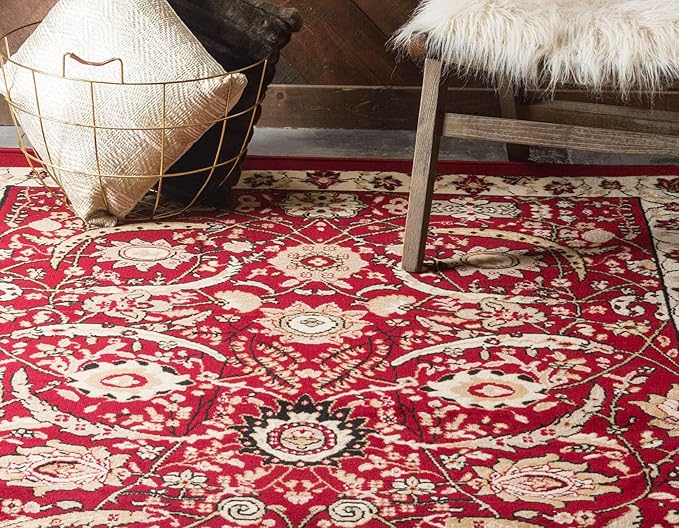 Unique Loom Espahan Collection Area Rug - Cape Cod (7' 1" x 10' Rectangle, Red/ Beige)