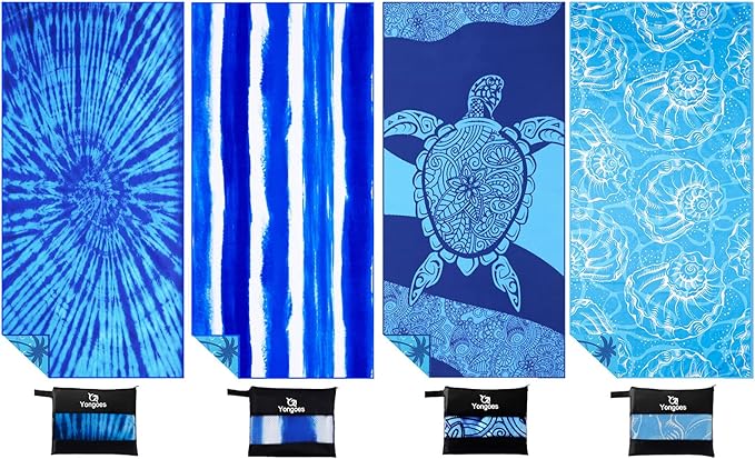 4 Pack Microfiber Lightweight Thin Beach Towel Sand Free Quick Dry Super Absorbent Large Towels for Swimming Pool Yoga Gym Travel Vacation Beach Accessories Essentials for Adults