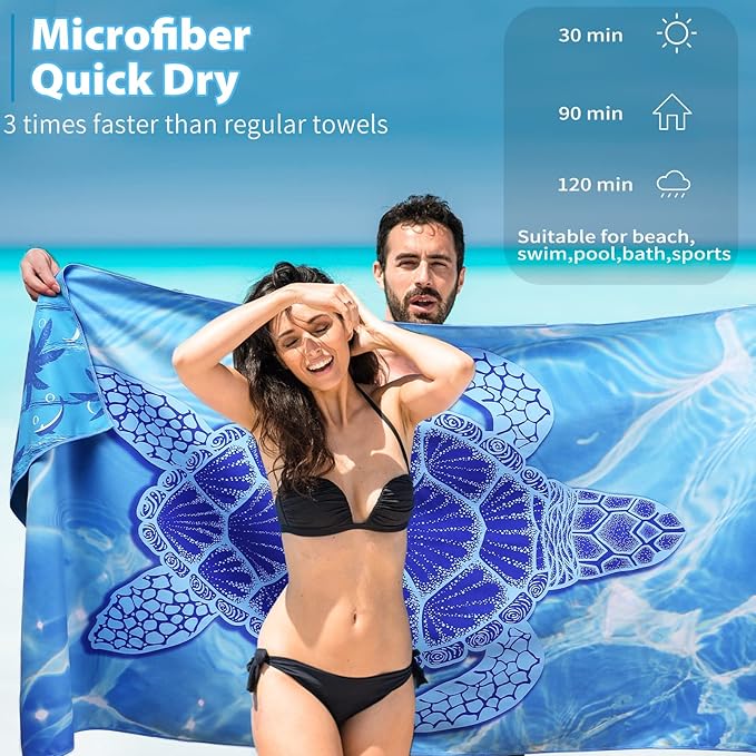 2 Pack Microfiber Thin Beach Towel Lightweight 71x32 Oversized Extra Large Sand Free Towels Quick Dry for Travel Pool Yoga Gym Sports Beach Accessories Vacation Essential Gift