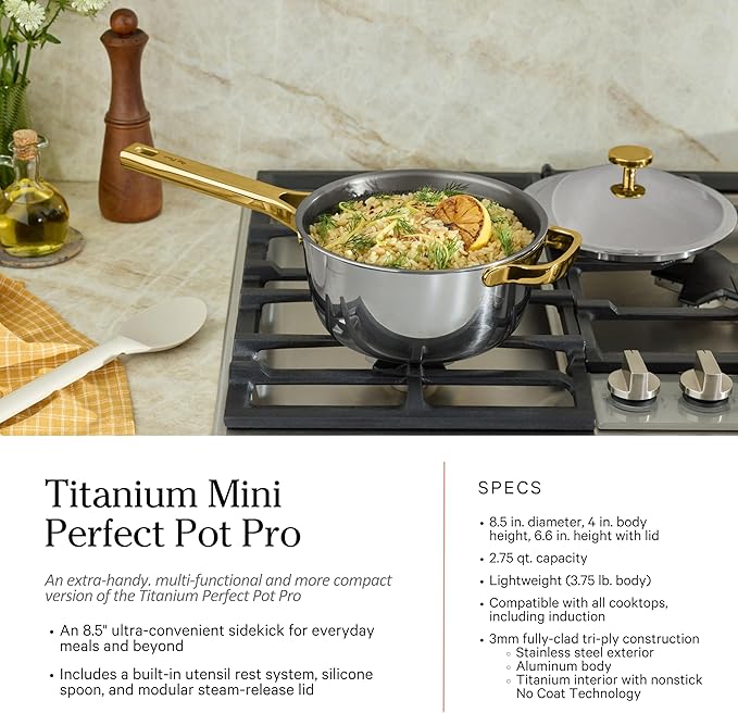 Our Place Titanium Pro Cookware Set (4-Piece) – Always Pan & Perfect Pot | Nonstick No-Coat Technology | Tri-Ply Titanium & Stainless Steel | Safe for Oven, Induction & Cooktops up to 750°F | Gold