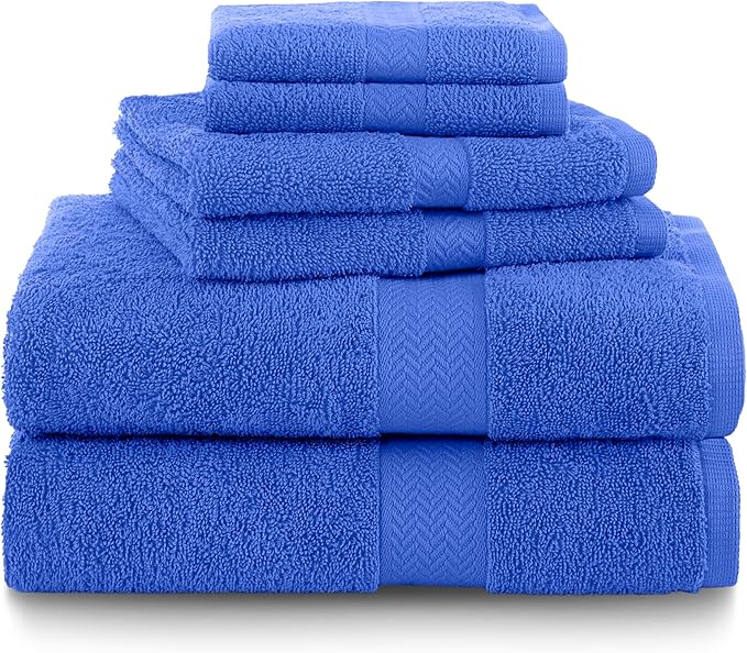 Martex 6-Piece 100% Ringspun Cotton Towel Set | Quick Dry | Super Absorbent & Soft | Lightweight | 2 Bath Towels | 2 Hand Towels | 2 Wash Cloths | Cobalt Blue