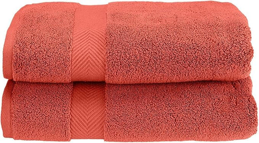 Superior Zero Twist 100% Cotton Bath Towels, Super Soft, Fluffy and Absorbent, Premium Quality Oversized Bath Towel Set of 2, Coral