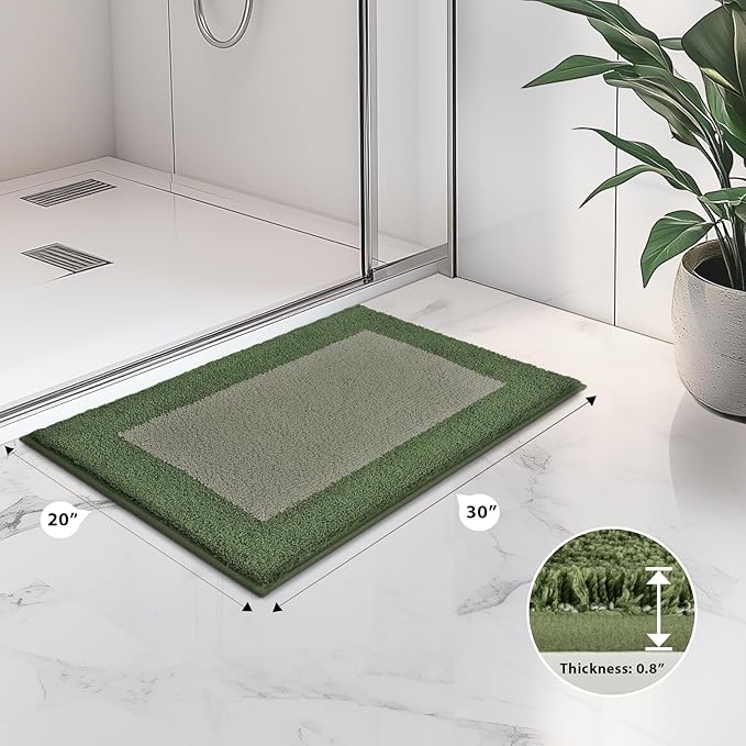 Bathroom Rugs 20" x 30", Non-Slip Extra Soft Absorbent Bath Rugs, Machine Washable Quick Dry Bath Mats for Bathroom Floor, Shower, Bathtub and Sink, Sage Green & Budding Green