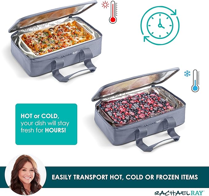 Rachael Ray Lasagna Lugger, Thermal Insulated Casserole Carrier for Hot or Cold Food, Lugger Tote for Potluck, Parties, Picnic, and Cookouts, Fits 9" x 13" Baking Dish