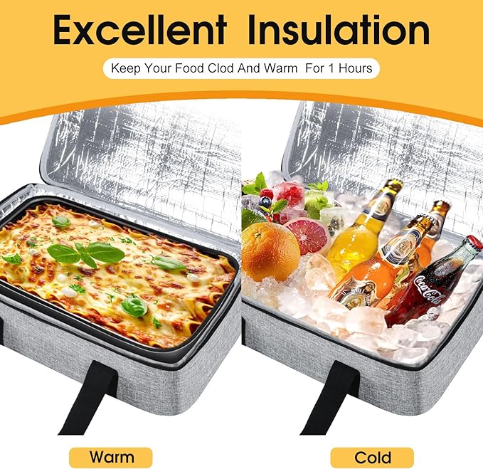 Insulated Casserole Carrier, Portable Casserole Carrier for Hot or Cold Food Lunch Tote Warmer or Cooler Bag, Lasagna Lunch Bag for Potluck Parties- Fits 9" x 13" Baking Dish-Light Gray