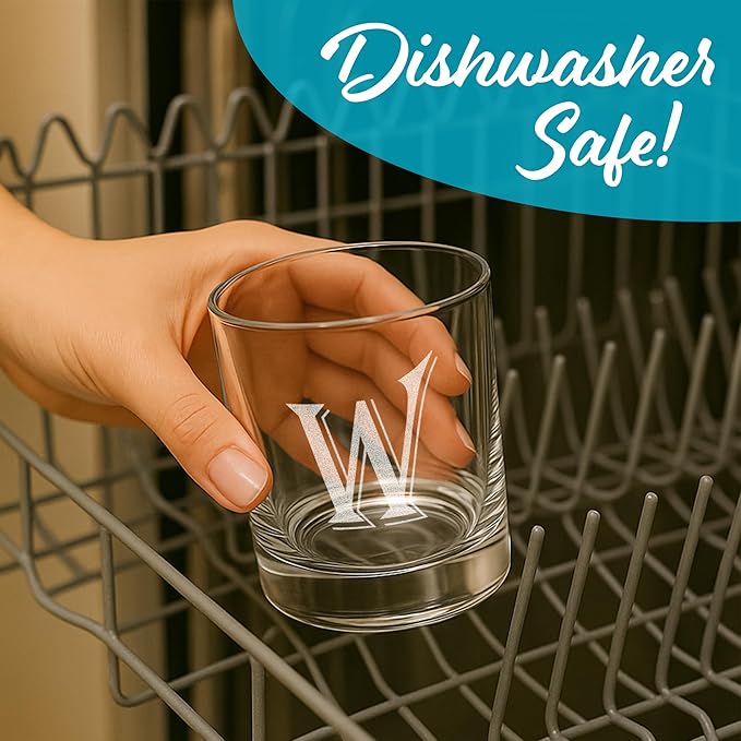 (W-Monogram)- 4 Piece Set of 11 Ounce Engraved Heavy Base Rocks Glasses- Quality Elegant Glass-Multi-Purpose Beverage-Rocks Glass- For any Occasion- By: On The Rox