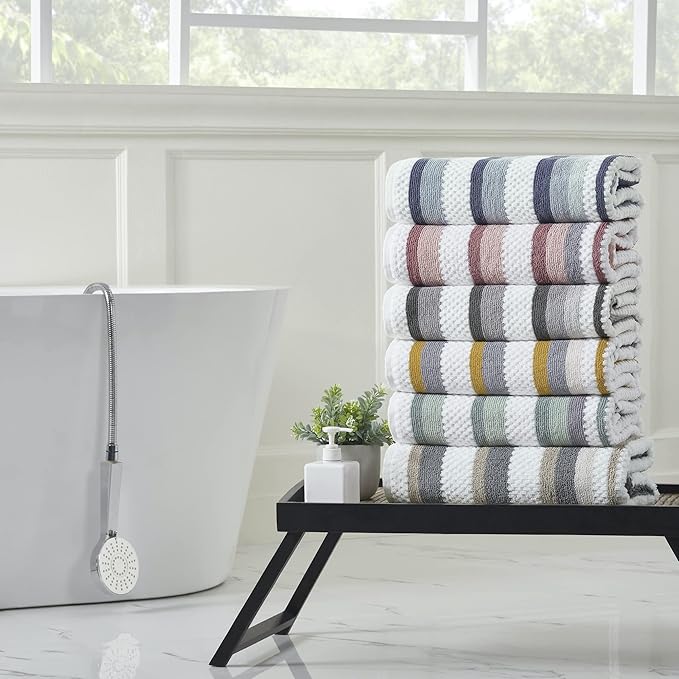 Modern Threads Pax 6-Piece Reversible Yarn Dyed Jacquard Towel Set - Bath Towels, Hand Towels, & Washcloths - Super Absorbent & Quick Dry - 100% Combed Cotton, Coal