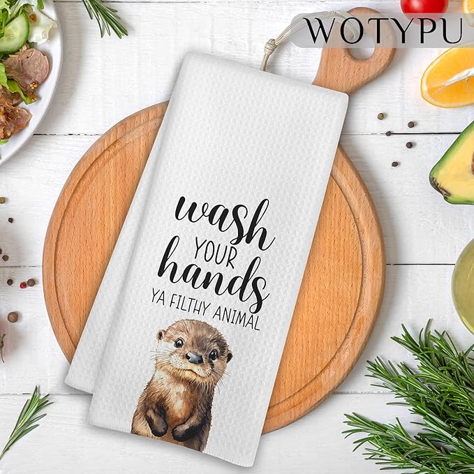 Sea Otter Gift Hand Towels for Bathroom, Wash Your Hands Ya Filthy Animal, Otter Lover Gifts, Otters Lovers Gifts Decorative Hand Towels for Kids Guest Bath Room Washroom Half Bath, 16x24 Inch